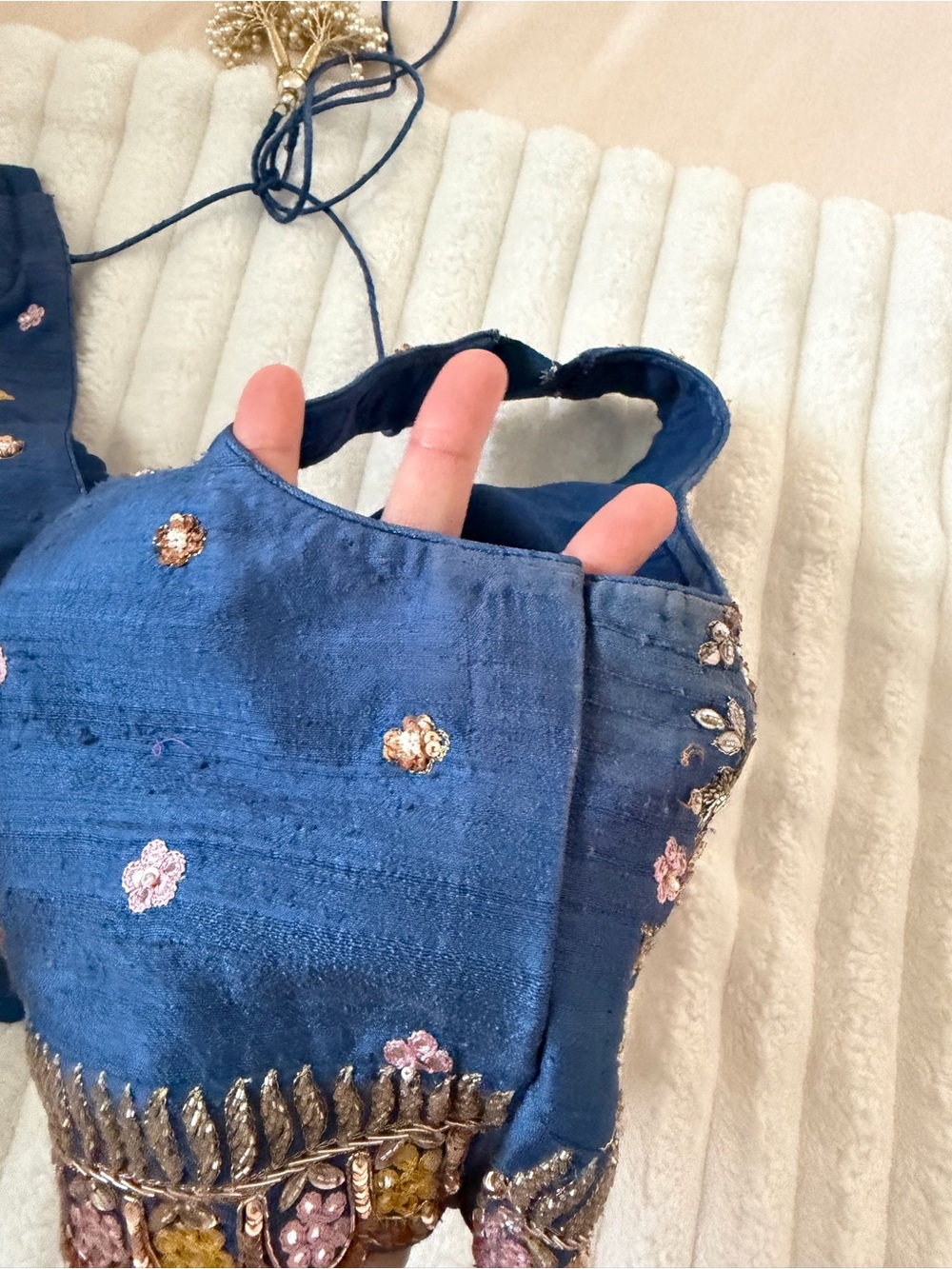 Chamee & Palak Embroidered Jewled Navy Floral Halter Camisole - Picture 8 of 12